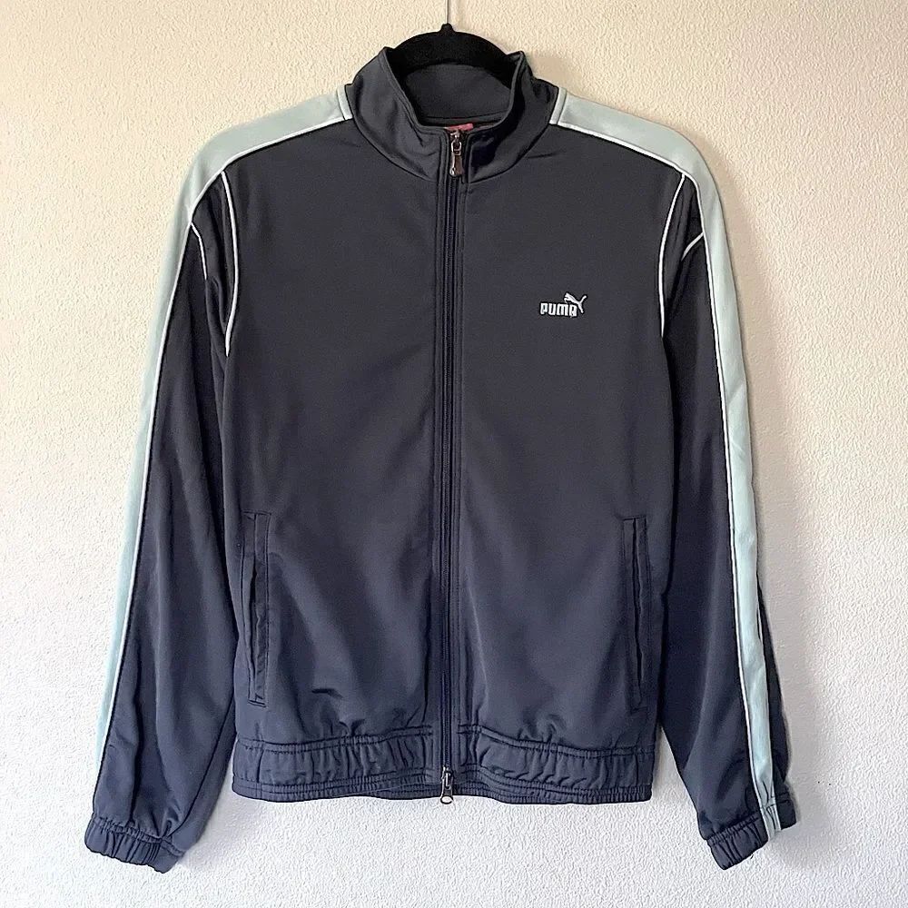 New! Women’s, PUMA, Gray & Light-Teal, Zip-Up, Polyester Active Jacket. Size Med